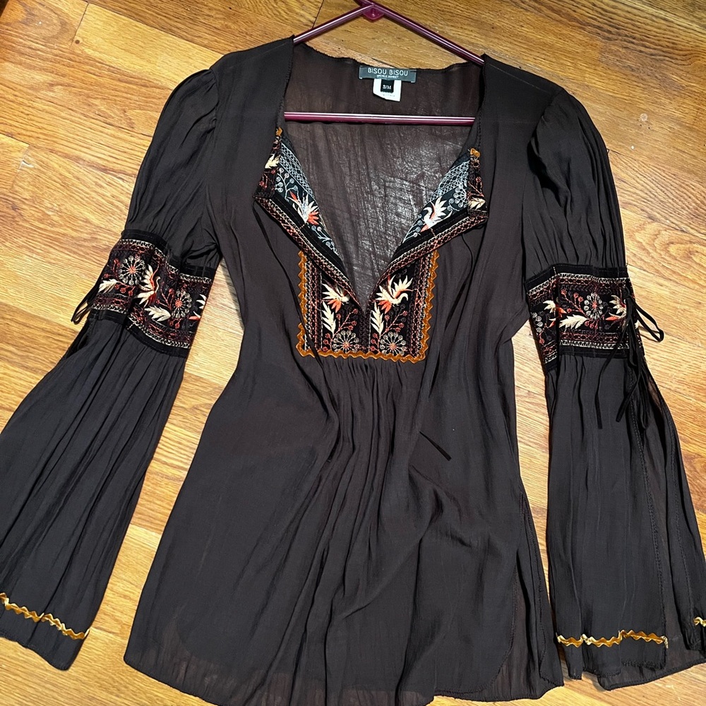 Embroidered Black Bohemian Top